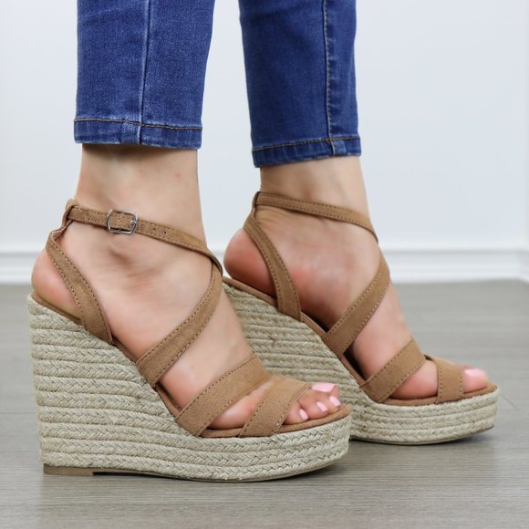 Espadrilles Tan Open Toe Wedge Sandal-4.5" heel - - Picture 5 of 8